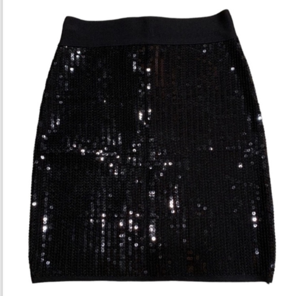 BEBE Black Sequin Mini Skirt